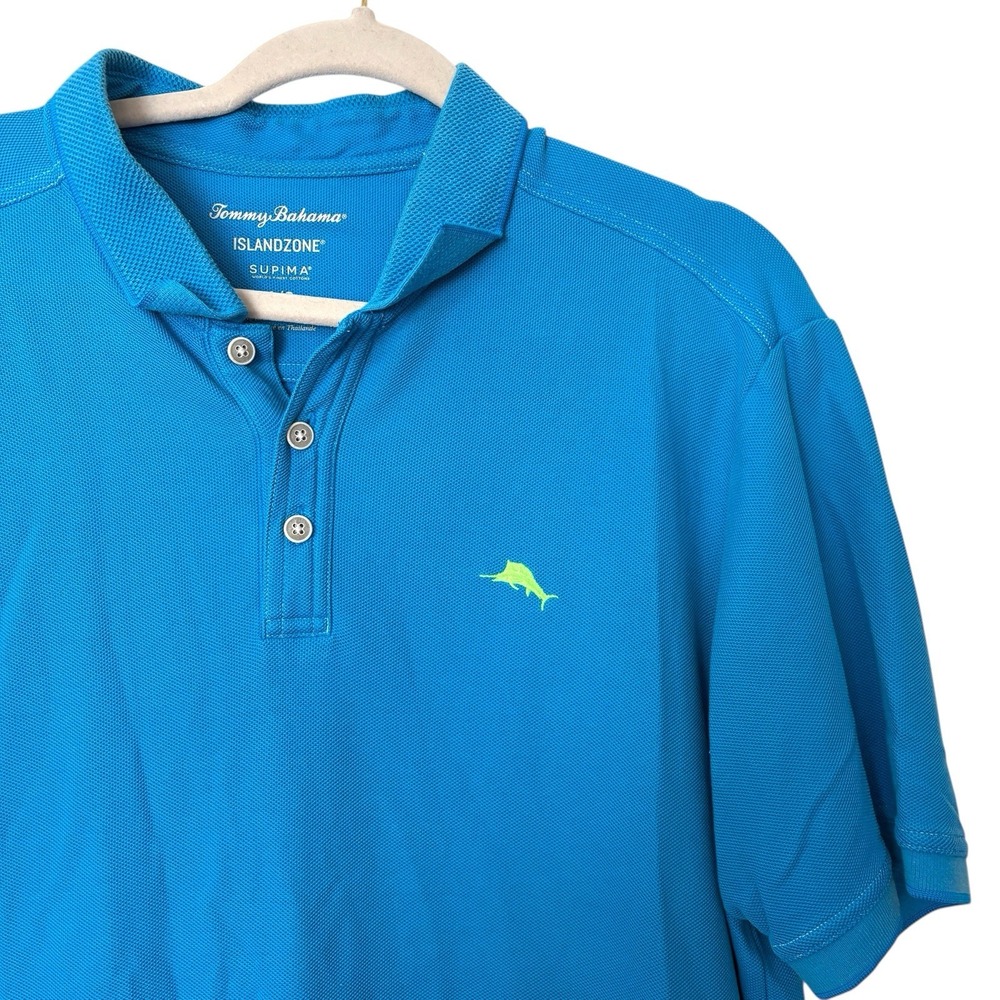 Tommy Bahama Men's Large IslandZone Blue Supima Cotton Polo Shirt Beach Vacation